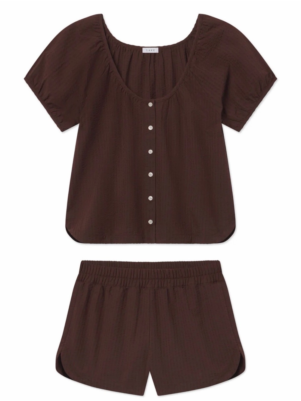 Charlie Shorts Set in Cocoa Seersucker